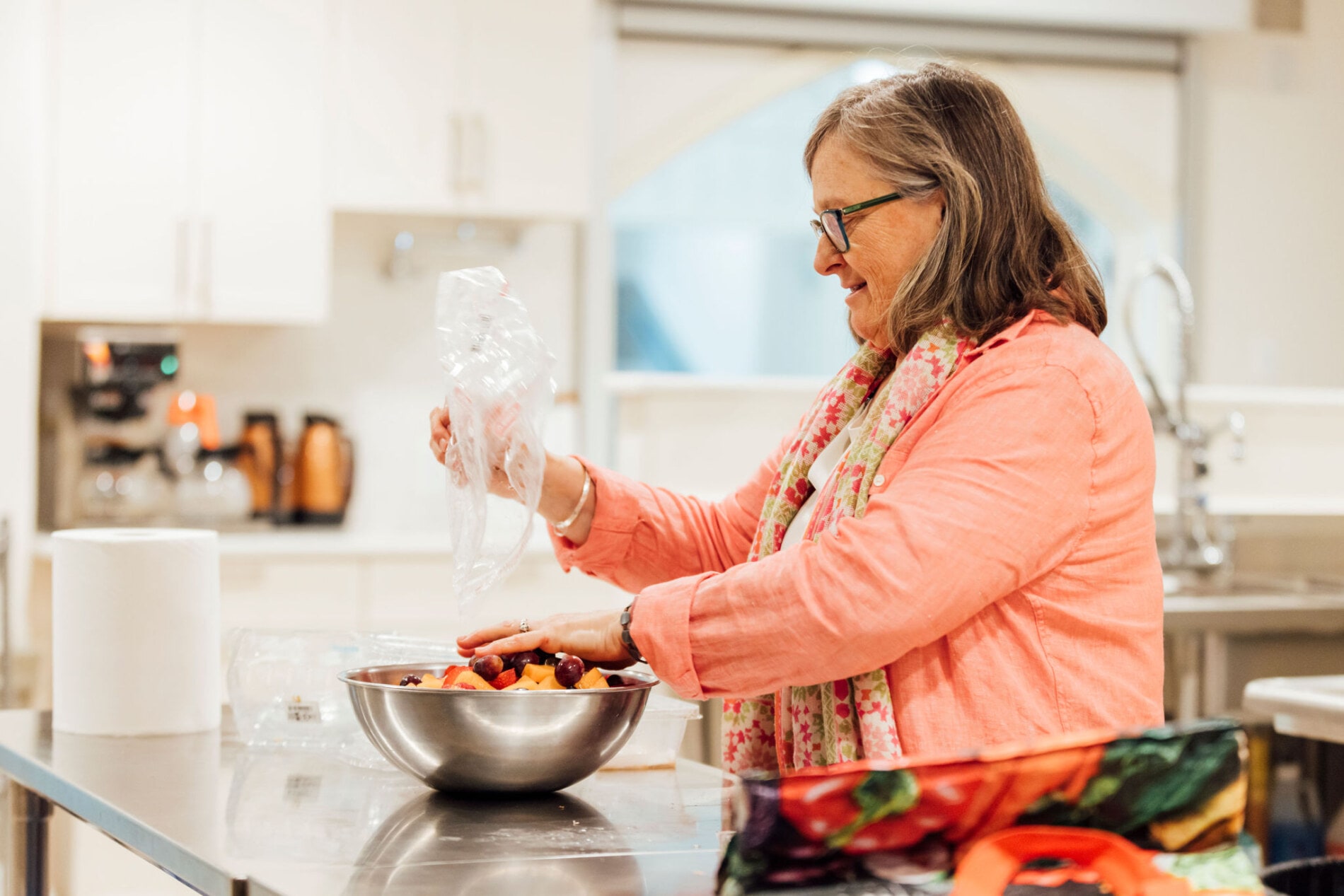 A woman serves food