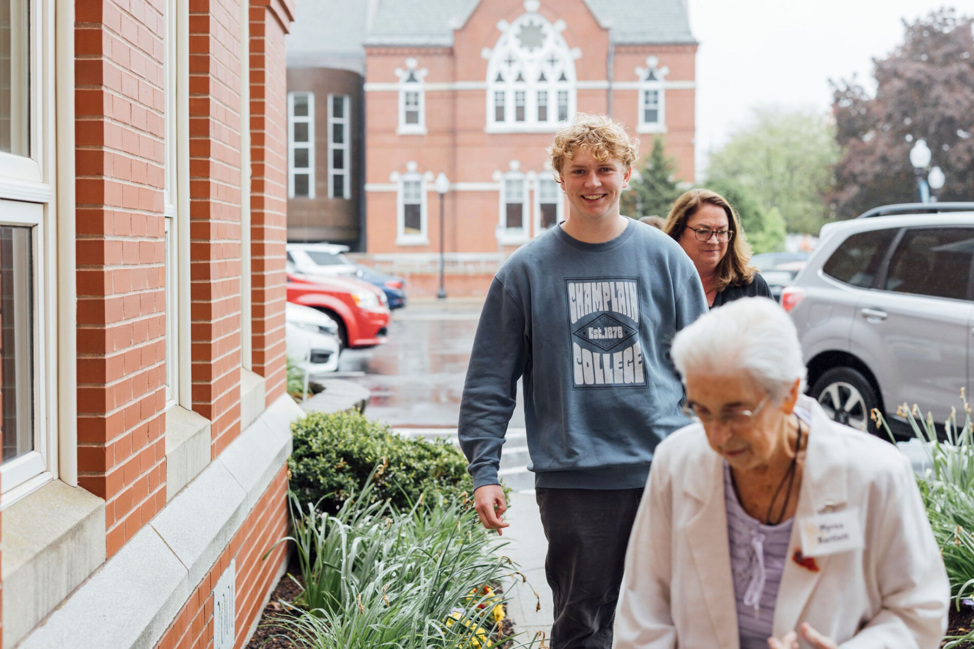 People arriving at church