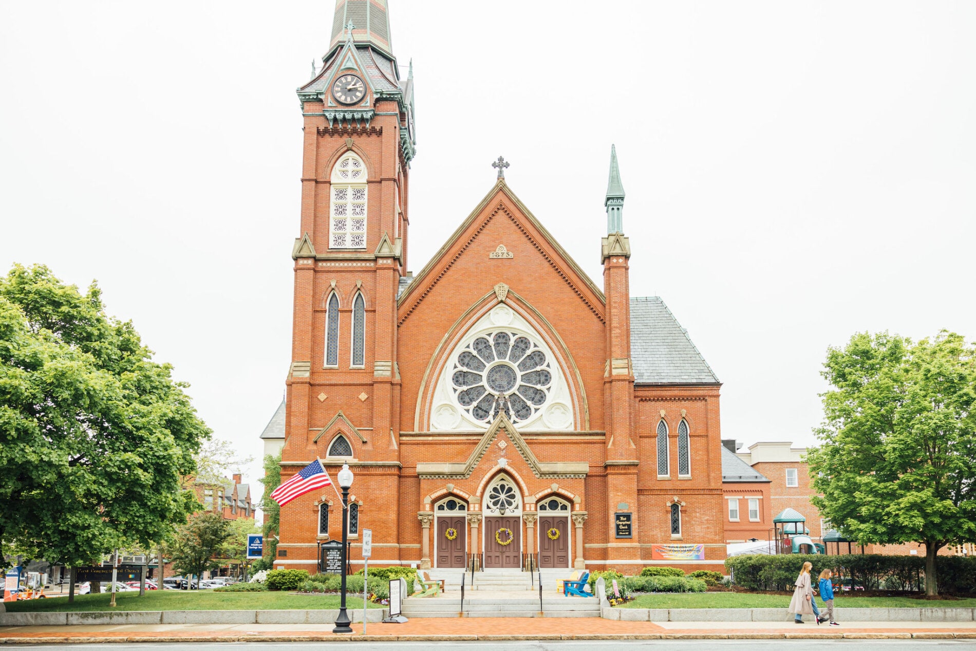 An ornate brick church