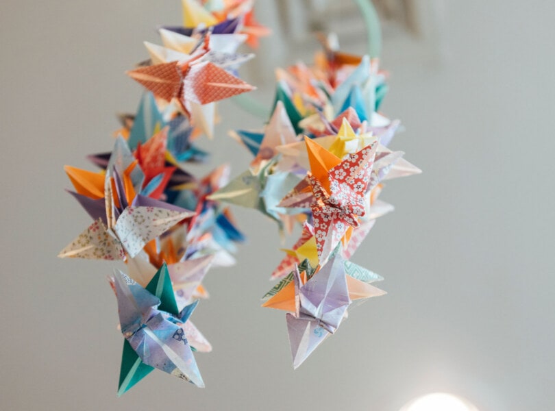 A group of origami peace cranes