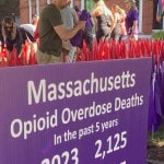 Sign reporting 2125 Opioid Overdose Deaths in Massachusetts in 2023