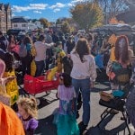 Crowd of people in church parking lot
