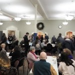 photo of coffee hour with people talking